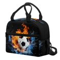thumbnail image 3 of HUIACONG Practical Lunch Bag for Camping Office, Aluminum Film Material Front Pocket Insulated Lunch Tote, Soccer Ball Fire Water Collision, 3 of 10