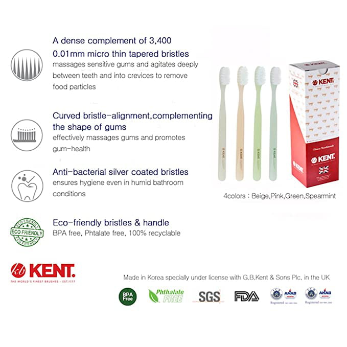 KENT] Finest Ultra Soft Toothbrush Pack of 6 - Micro Thin Bristles,  Anti-bacterial, BPA Free for Sensitive Gums and Teeth - Walmart.com
