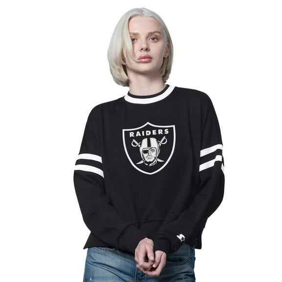 Women's Starter  Black Las Vegas Raiders Rally Drop Shoulder Cropped Sweatshirt