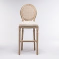 thumbnail image 3 of Hassch Rustic French Country Bar Stools Set of 2, Farmhouse Counter Height Chairs with Carved Wooden Legs, Upholstered Padded Seat & Oval Rattan Backrest, Beige+Natural, 3 of 8