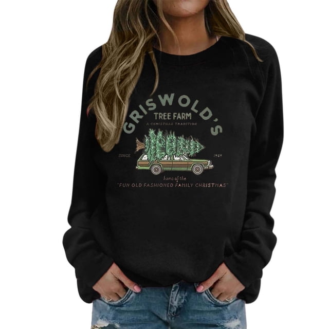 Chandails en Molleton de Noël pour Femmes Mode Loisirs Col Rond Manches Raglan Impression Lettres Sans Capuchon Pullovers