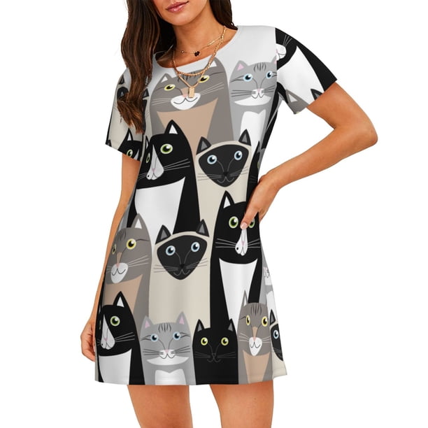 Easygdp Colors Cats Camisón de manga corta para mujer, informal, estampado