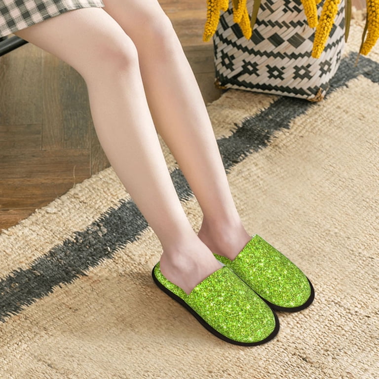 Lime Green Fur Slip-On Women\'s Shoes Womens Fuzzy Slippers Comfy Plush Slip on Winter Warm Indoor  main image 2
