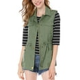 thumbnail image 3 of INSPIRE CHIC Women's Sleeveless Jacket Drawstring Waist Zip Up Cotton Cargo Vest with Pocket XS Green, 3 of 9