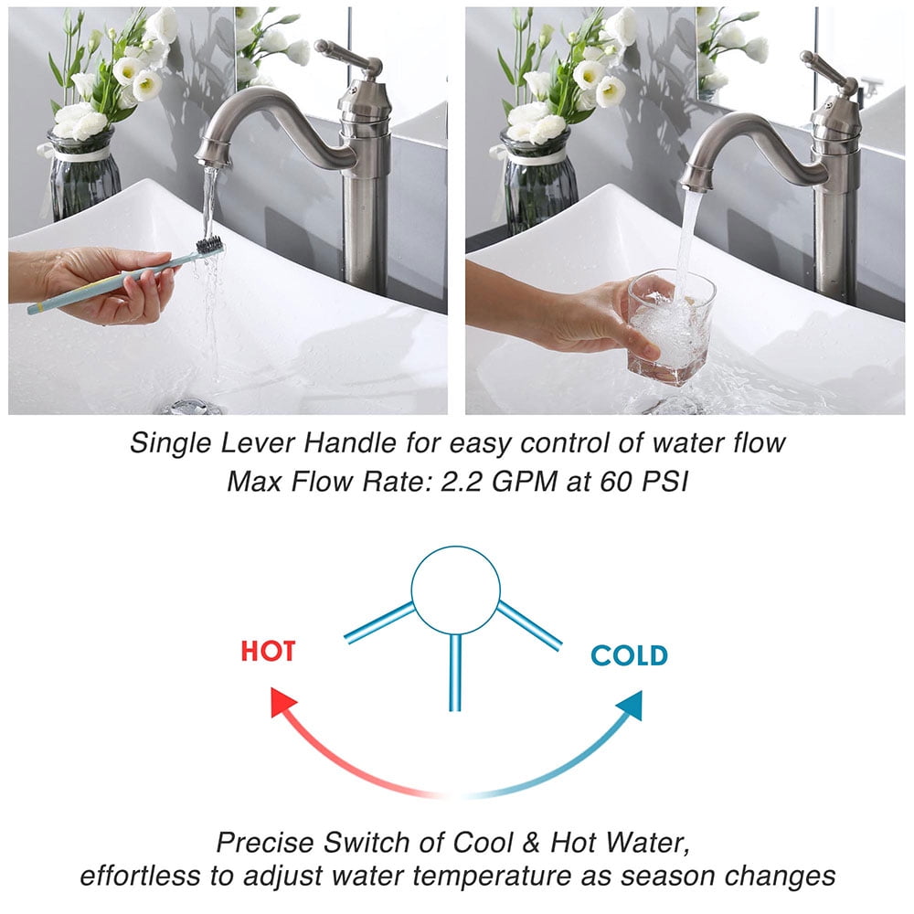 Aquaterior 13-1/2" Tall Bathroom Faucet Vessel Sink Single Handle Brushed Nickel CUPC NSF