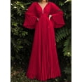 thumbnail image 4 of Robe de Soirée Plissée à Col en V pour Femmes Grande Taille Coupe Ample Manches Mi-Mollet Unie, 4 of 9