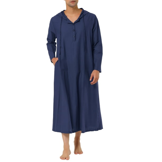INSPIRE CHIC Camisón de Hombre de Manga Larga con Capucha Ropa de Dormir Pijamas XS Azul Marino
