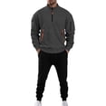thumbnail image 2 of yuCgh Men's Solid Color Casual Suit with Loose Fit Stand Collar Sweatshirt and Multi-Pocket Overalls Pants, Two-Piece Set for Outdoor and Sports Activities,Dark Gray 2XL, 2 of 5