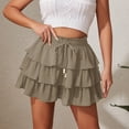 thumbnail image 2 of Miluxas Women's Cake Mini Skirt Elastic Waist Three-layer Ruffle Mini Skirt Summer Vacation Casual Beach Boho Tiered Short Skirt Khaki, 2 of 8