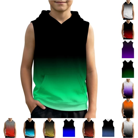 JAJAHO Boys Girls Gradient Hooded Tank Top For Kids Sleeveless Summer Hoodies With Pocket Loose Fit Casual Playwear 2-12Y Stylish Tops