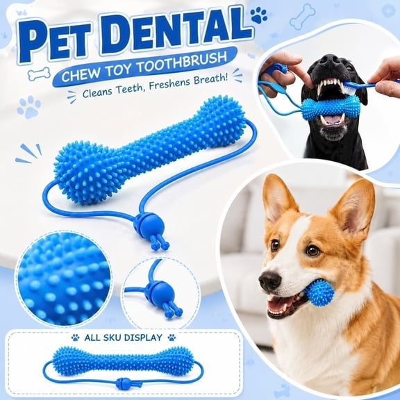 Dog Chew Toys for Aggressive Chewers, Blue Rubber Dog Dental Chew Stick, Interactive Tug of War Toys for Oral Relief and Dogs Teeth Care, 1 Pack