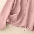 thumbnail image 4 of Women's Lightweight Hoodie Jacket Linen Blend Long Sleeve Button Down Cropped Coat Drawstring Hem Casual Daily Outerwear with Pockets Pink, 4 of 9