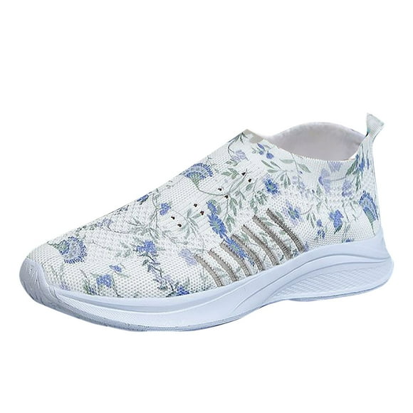 WEAIXIMIUNG Fashion Sneakers for Women 2025 Platform Gold Color Women Blue Floral Print Sports Shoes New Fashionable Flat Bottomed Breathable Casual Shoes