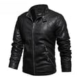 thumbnail image 4 of Chaqueta de cuero PU de cuello delgado para motocicleta de otoño e invierno para hombre, además de abrigo cálido de terciopelo vintage para hombre, 4 of 5