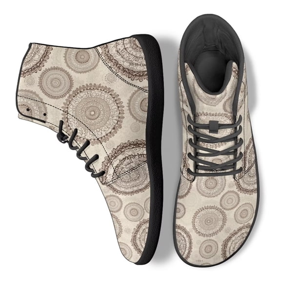 POLERO Boho Mandala Floral High Top Walking Shoes for Women Men PU Leather Basketball Barefoot Sneakers Fashion Grey Tennis Athletic Business Sneaker Office Work Platform Shoe