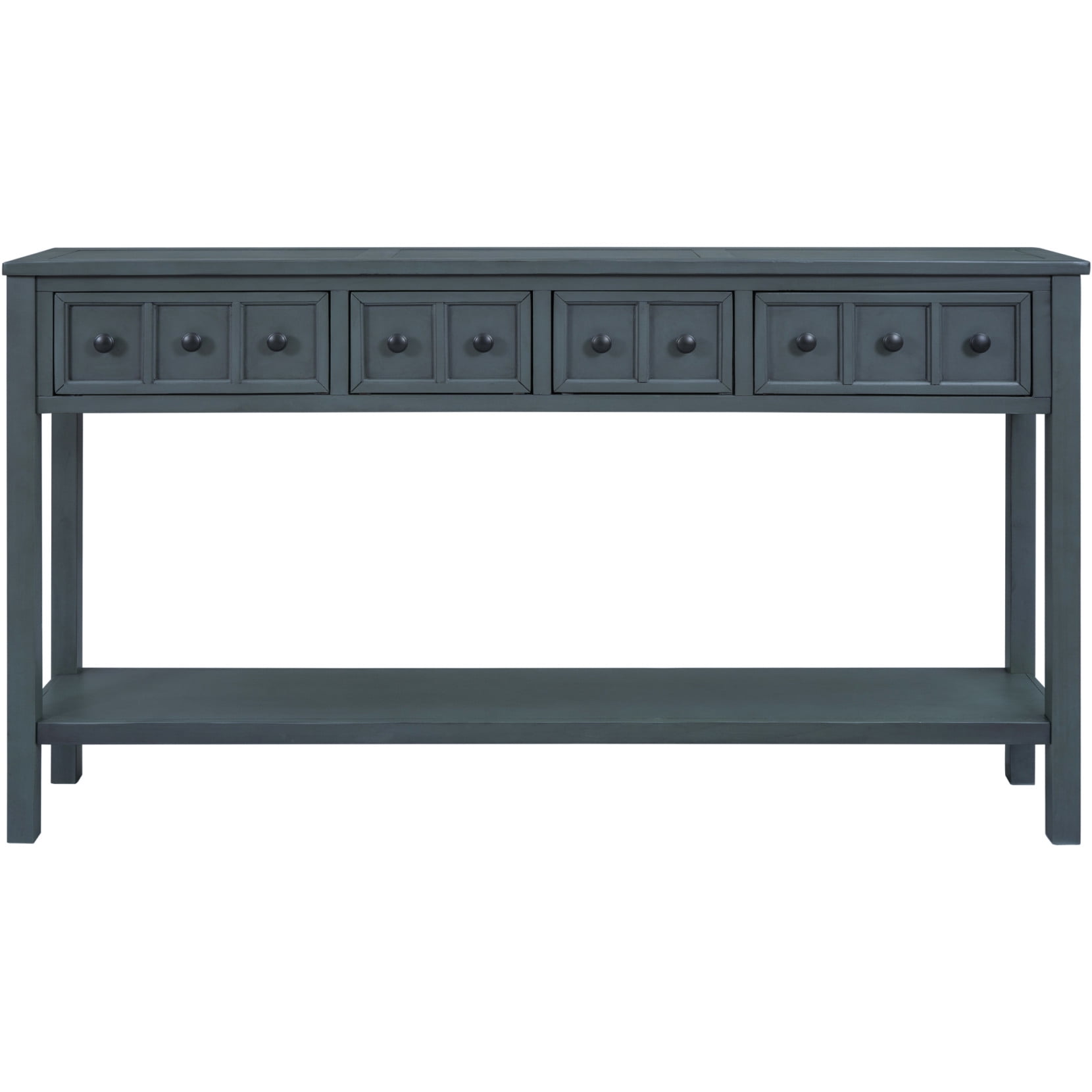 60-Inch Rustic Entryway Console Table, Long Sofa Table with 2 Small Drawers and 2 Larger Drawers, Bottom Shelf for Storage (Navy)