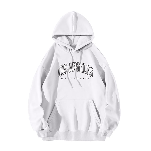 aohooy Chandail à Capuche à Manches Longues pour Femmes avec Imprimé Lettre et Poche Blanc,TTG