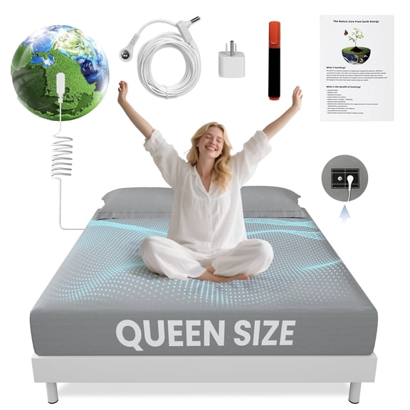 Alow Grounding Sheets Queen Size 90% Organic Cotton + 10% Pure Silver Fitted Bed Sheet Gray Fiber Grounding Sheet Earth Connected Bedding with Grounding Cord