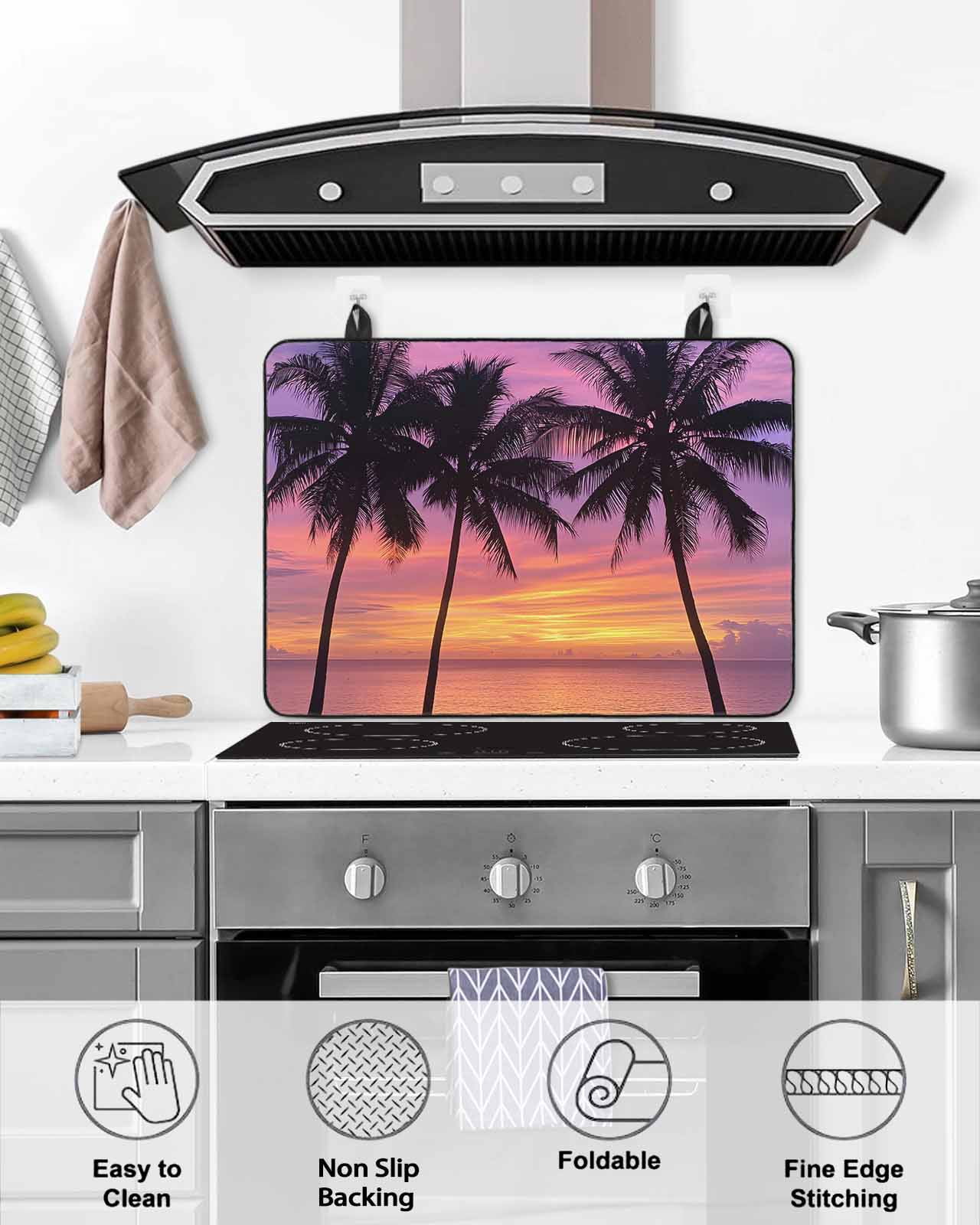 nqOlkjepod Large Induction Cooktop Protector Mat 24"x21", Ocean Sunset Stove Top Covers for Electric Stove, Summer Seashore Palm Tree Gradient Sky Stove Burner Cover Mats, Glass Top Stove Cover