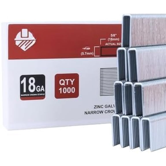 18 Gauge Narrow Crown Staples, 1000 Cts 5/8-Inch 18GA  Galvanized Upholstery Staples for  or Pneumatic Narrow Crown Stapler