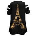 thumbnail image 5 of Night Eiffel Tower Womens Summer V Neck Zipper Top Short Sleeve T Shirt Off Shoulder Top Casual Classy Loose Shirts, 5 of 7