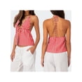 thumbnail image 3 of Rdhnmea Women Halter Neck Cami Tops Striped Tie-Up Low Cut Backless Crop Shirt, 3 of 9