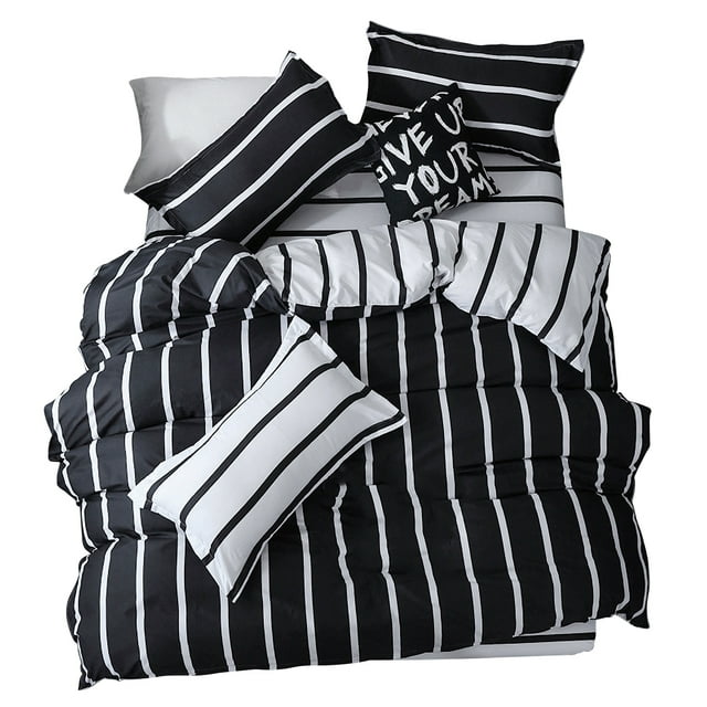 Black and White Bedspread Set Mix Color Black and White Simple Striped Bedding Set Multi-size