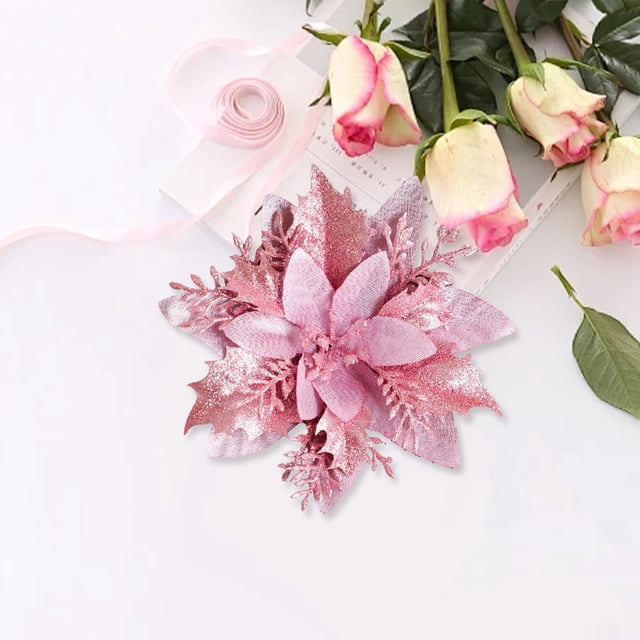 Décor de Noël Fleurs Artificielles Réalistes avec Pulvérisation Veloutée Douce Floquée et Feuilles Vertes pour Décoration de Noël Longue Durée Centres de Table et Fêtes Imitation Maison