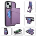 thumbnail image 3 of Compatible With iPhone 14 Plus Magnetic Detachable Wallet Case,PU Leather Back Flip Kickstand,[Compatible With Magsafe],With Card Slots,Shockproof Rugged Phone Case Cover,Purple, 3 of 10