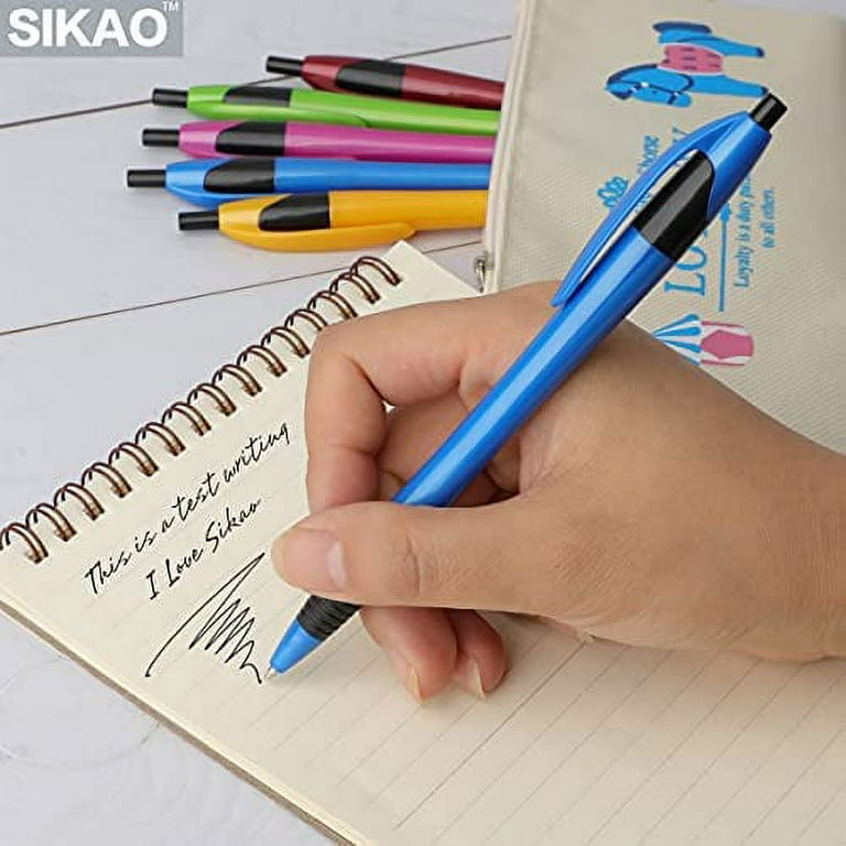 Sikao Pens Bulk Gripped Slimster Retractable Ballpoint Pen Medium Point Black Ink Smooth Writing Pens for Journaling No Bleed (60Pack)