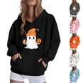 thumbnail image 2 of QINGFSAP Womens Spooky Halloween Hoodie Drawstring Long Sleeve Pullover Top Kangaroo Pocket Gothic Ghost Print Loose, 2 of 4