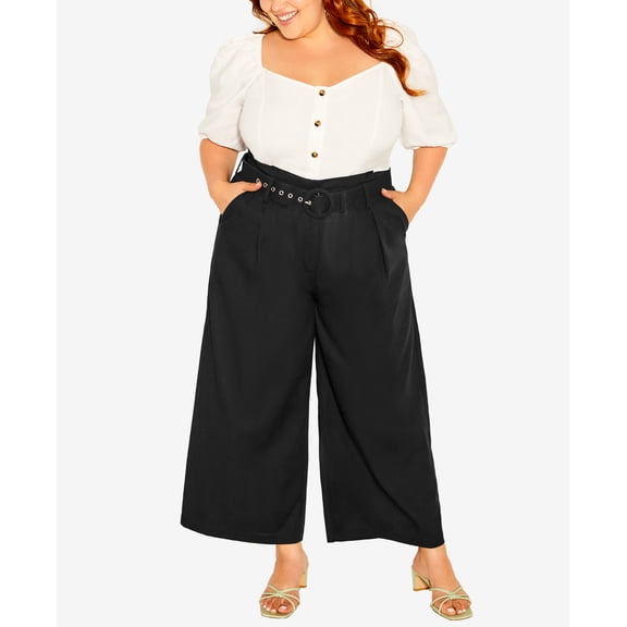 City Chic Trendy Plus Size English Rose High Waist Pants Black 20W
