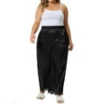 thumbnail image 2 of Agnes Orinda Women's Plus Size Lounge Pants Satin Lace Trim Elastic Soft Wide Leg Sleepwear Pajama Pants, 2 of 6