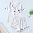 thumbnail image 3 of MVRLSH Womens Lounge Pajama Sets Heart Print Button Front Short Sleeve Shirt Matching Short Two Piece Summer Soft Comfortable Tank Tops White Size L, 3 of 4