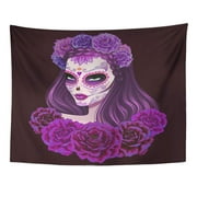 ZEALGNED Girl Beautiful Sugar Skull Woman Day Dead Voodoo Gypsy Roses Horror Wall Art Hanging Tapestry Home Decor for Living Room Bedroom Dorm 51x60 inch