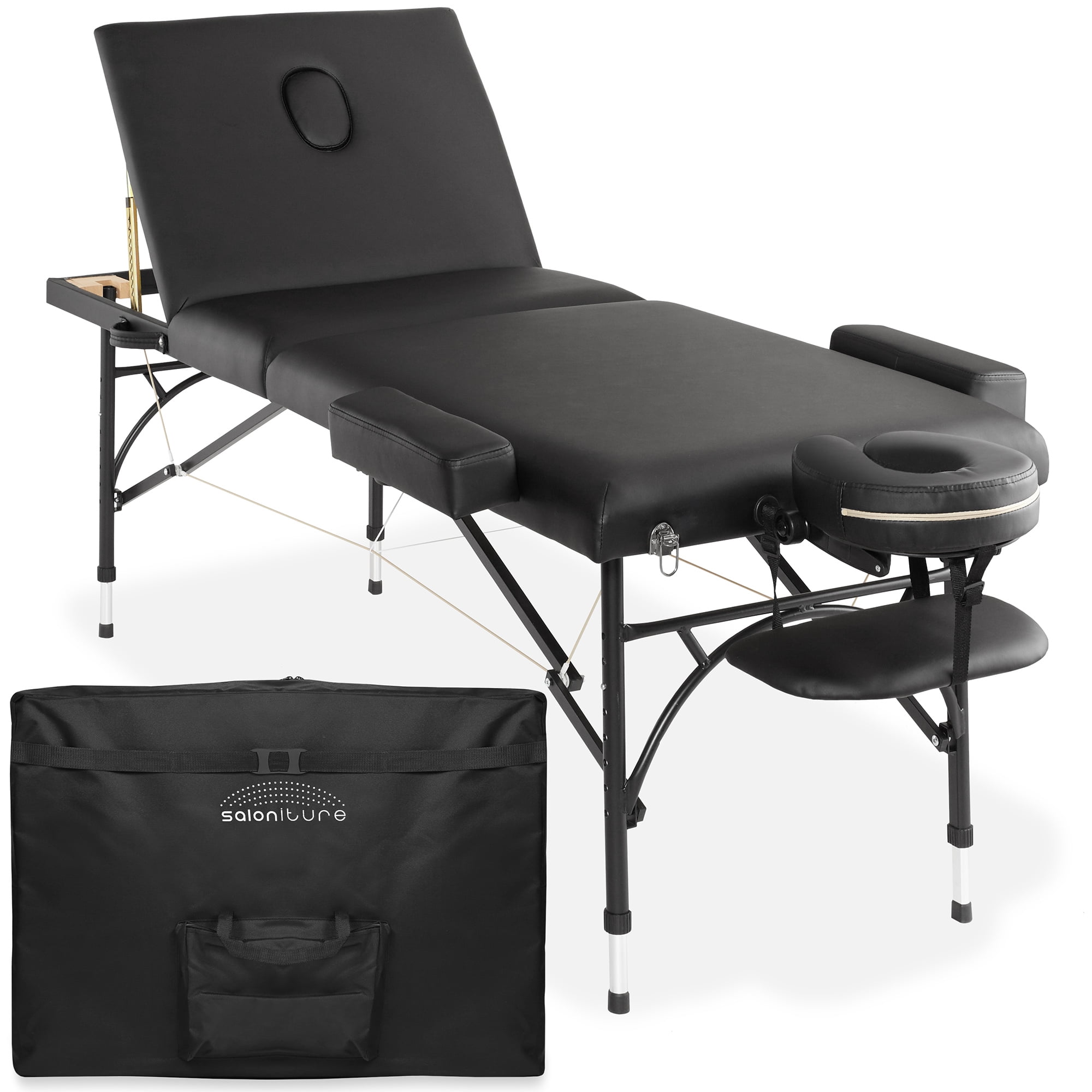 Saloniture Professional Portable Lightweight Tri Fold Massage Table With Aluminum Legs
