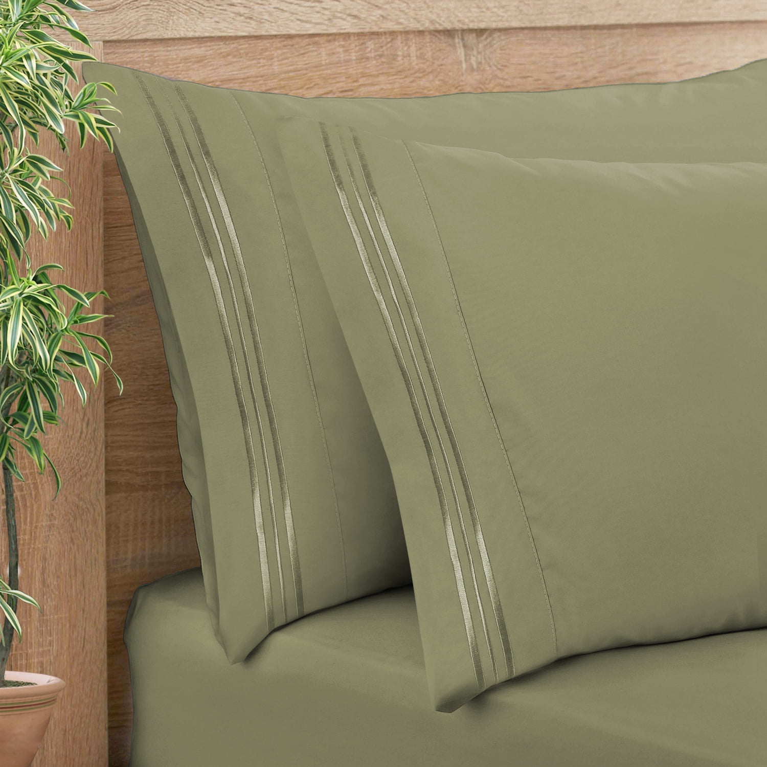 Clara Clark Pillow Cases Premier 1800 Microfiber Collection Pillow Case Set Of 2 Pieces, Standard Size, Sage Olive Green