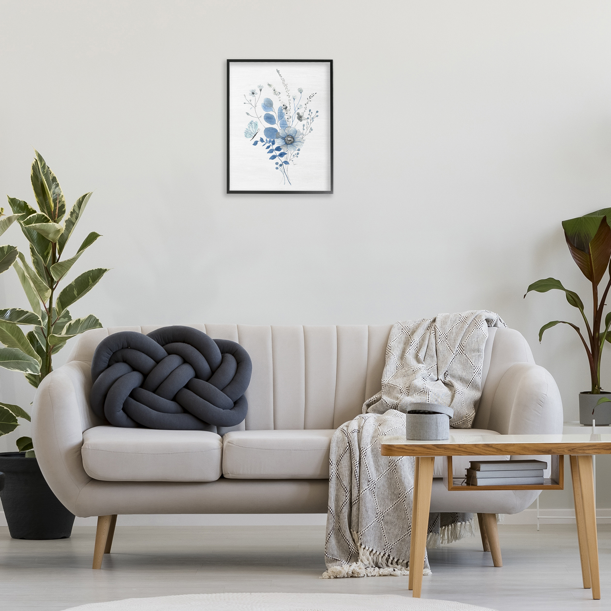 Stupell Industries Subtle Blue Wildflowers Botanical & Floral Painting Black Framed Art Print Wall Art, 16 x 20