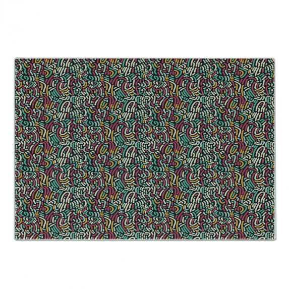 Abstract Cutting Board, Assorted Diagonal Horizontal Vertical Curvy Thick Separate Lines Ornament, Decorative Tempered Glass Cutting and Serving Board, in 3 Sizes, by Ambesonne