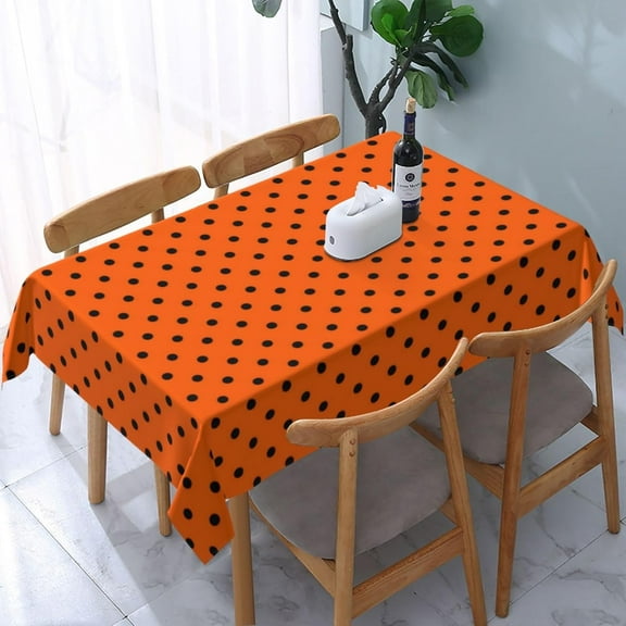 Rectangle Table Cloths, Orange Black Polka Dots Tablecloth Washable Table Cover for Kitchen Dinning Party Tabletop Modern Decoration 60 x 84inch