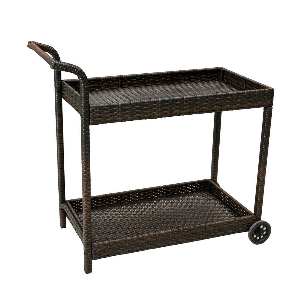 3825 Brown Outdoor Patio Serving Bar Cart With Wheels