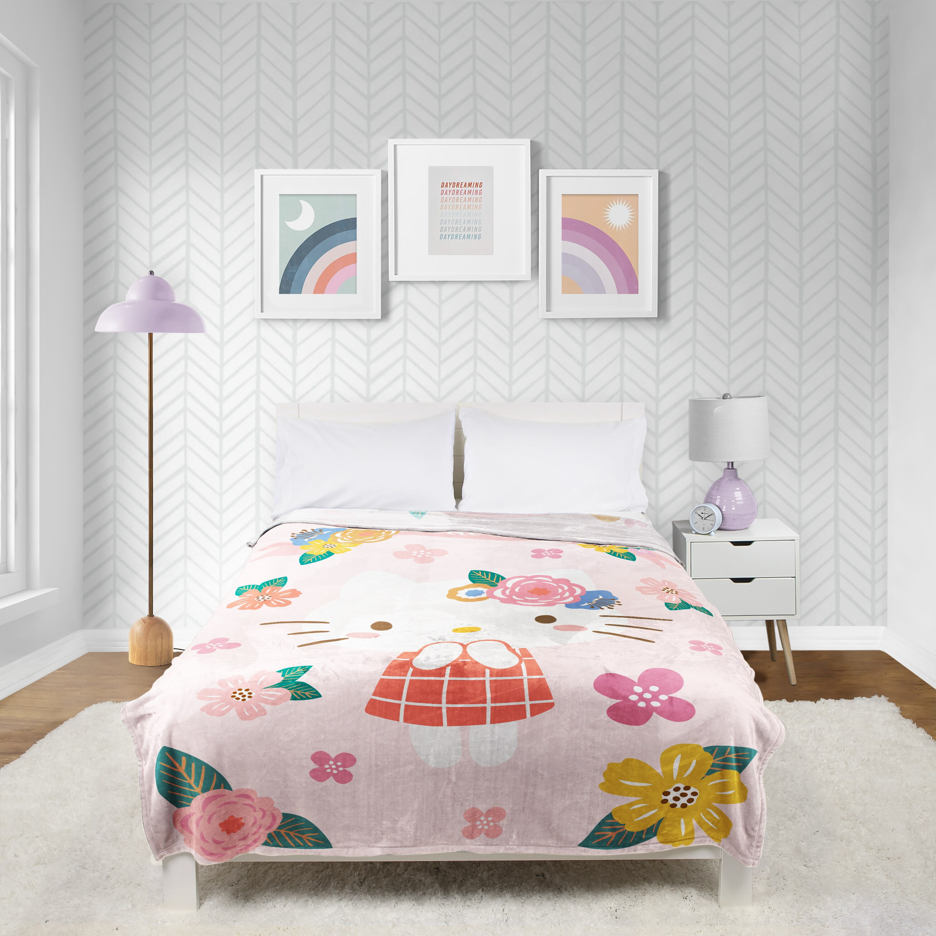 Sanrio Hello Kitty Floral Grace 62x90 Silk Touch Kids Throw Blanket - Soft Bedding Accessories