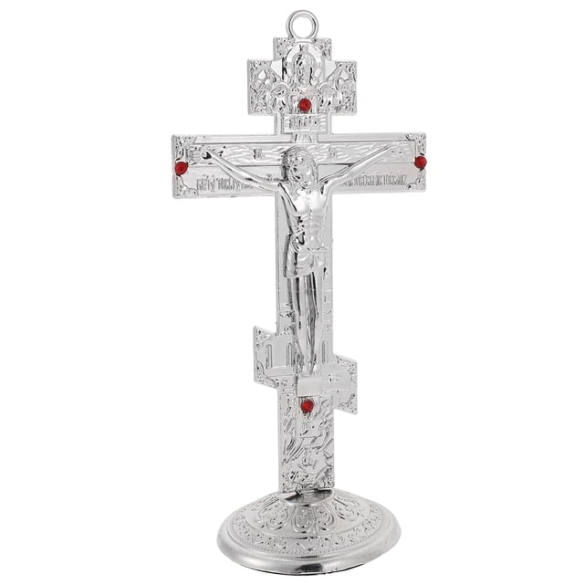KAKOWELY Cruz católica de metal para escritorio, crucifijo decorativo para colgar en la pared, cruz religiosa