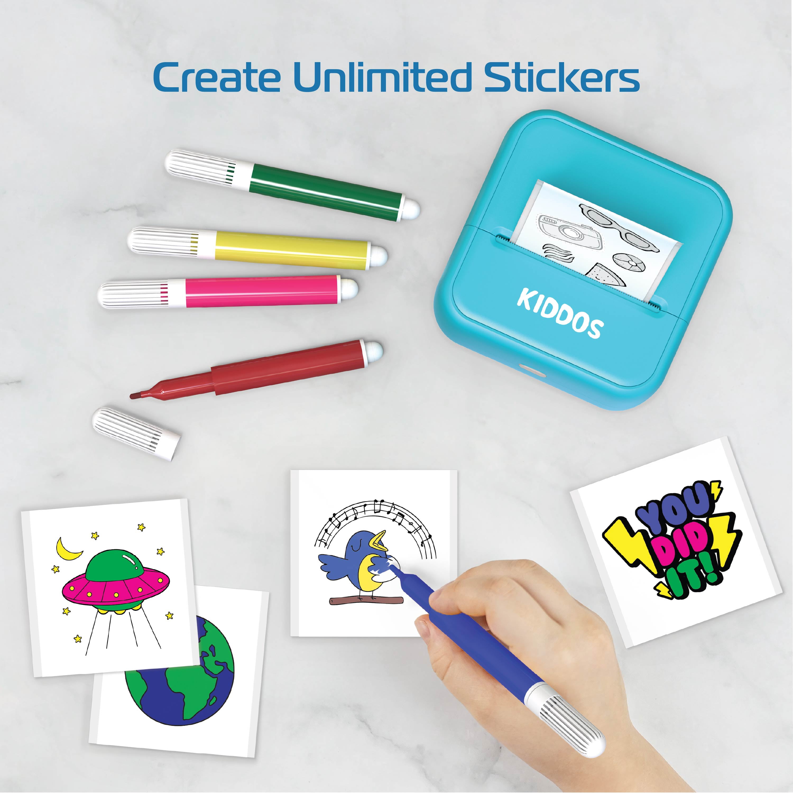 Kiddos Sticker Maker Machine – Sticker Maker for Kids 8+ DIY Arts and Crafts Kit with Markers, Sticker Rolls & App