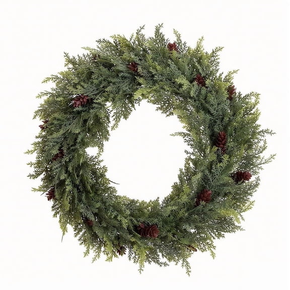 YUSS Artificial Christmas Wreath,Nearly Natural Cedar Wreath,15.7IN Winter Christmas Wreath with Pine Cones for Front Door,Green,Suit for Indoor Outdoor Windows Indoor Outdoor Holiday Xmas Decoration