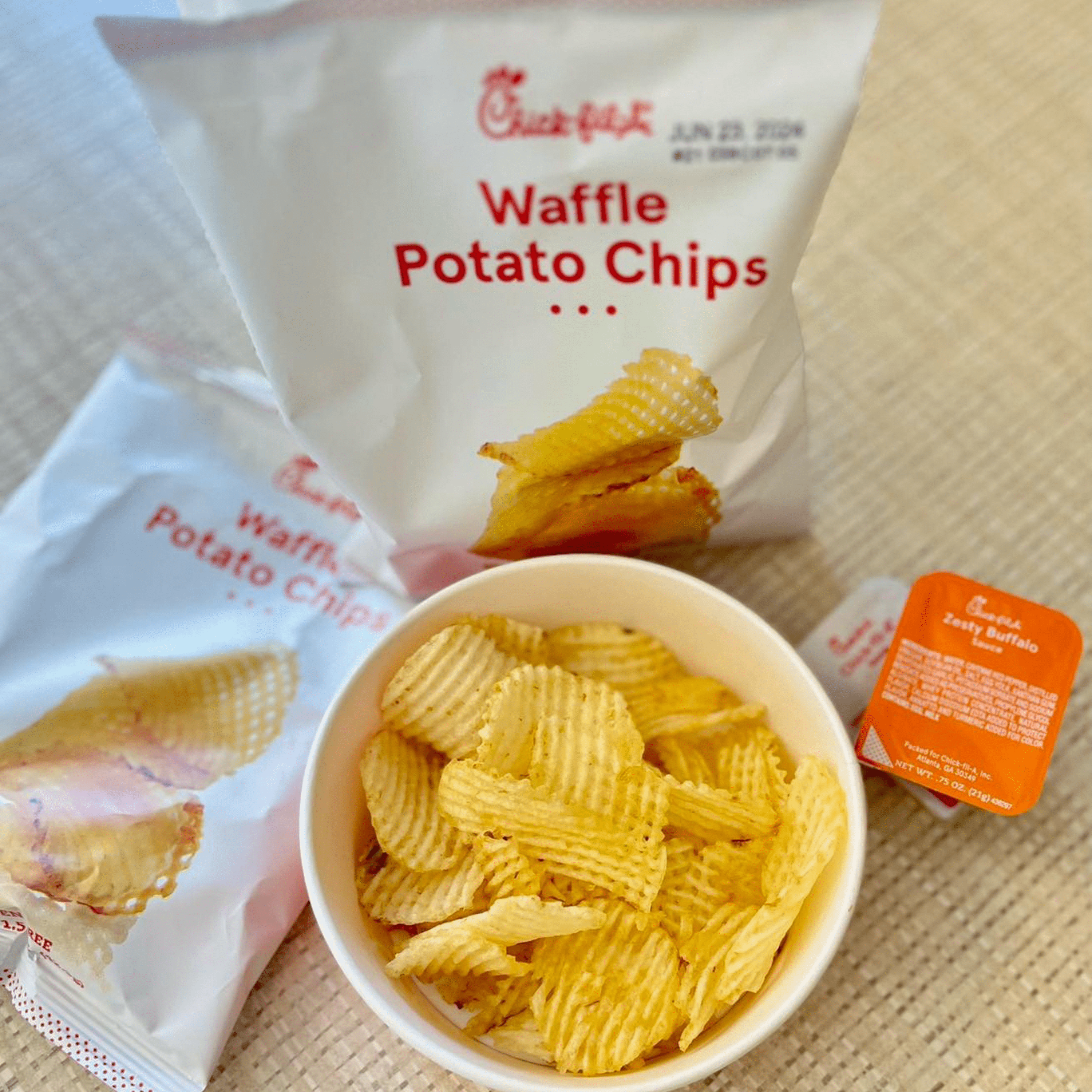 Chick-fil-A Waffle Potato Chips, 3-Pack, 1.5oz Each, Gluten-Free, Crunchy Snacks