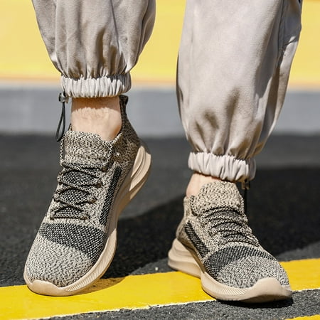 

Aayomet Fashion Sneakers Fashion Autumn Men Sports Shoes Flat Bottom Lightweight Fly Woven Mesh Breathable Elastic Lace Up Khaki 8.5