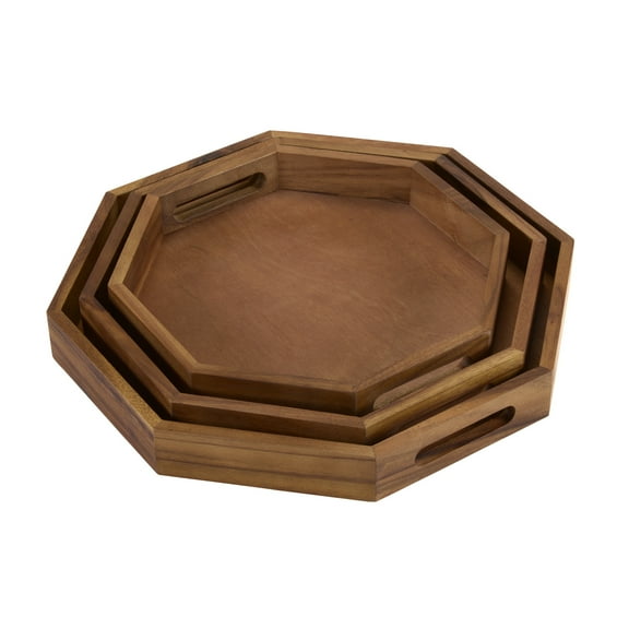 Acacia Wood Octagon Serving Tray – Rustic Wooden Tray for Coffee Table, Kitchen or Home Decor