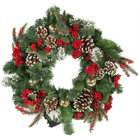 UPC 086131450327 product image for Kurt Adler 24-Inch Battery-Operated 30-Light LED Holly Berry Wreath | upcitemdb.com