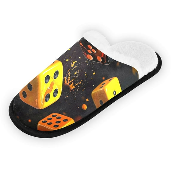 Women's Men's Slippers, Non-Slip Travel Unisex Fleece House Shoes Dice